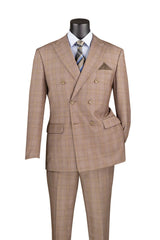 Vinci Double Breasted Regular Fit Suit in Tan - DRW-1