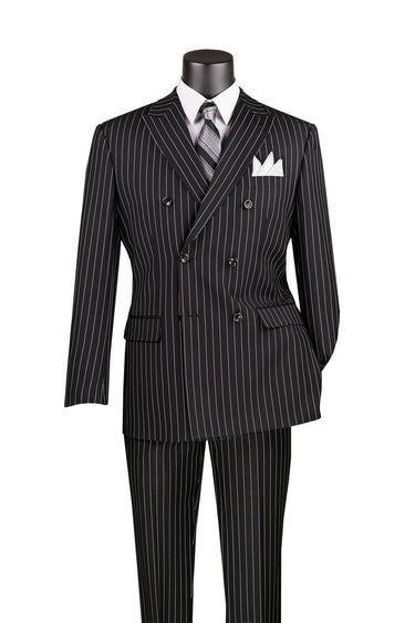 Vinci Black Regular Fit Double Breasted Suit - DSS-4