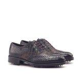 DapperFam Aeron Golf in Black / Dark Brown Men's Italian Croco Embossed Leather Full Brogue in Black / Dark Brown