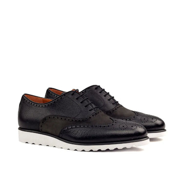 DapperFam Aeron in Black / Grey Men's Lux Suede & Italian Full Grain Leather Full Brogue in Black / Grey