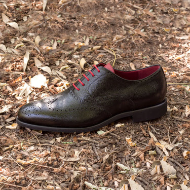 DapperFam Aeron in Black / Red Men's Italian Pebble Grain Leather Full Brogue in Black / Red