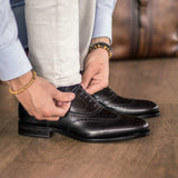DapperFam Aeron in Black Men's Italian Leather Full Brogue — Style 5006