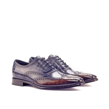 DapperFam Aeron in Brown / Grey / Denim Men's Hand-Painted Patina Full Brogue in Brown / Grey / Denim
