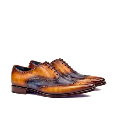 DapperFam Aeron in Cognac / Denim Men's Hand-Painted Patina Full Brogue in Cognac / Denim