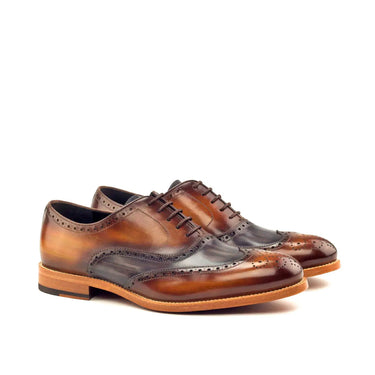 DapperFam Aeron in Cognac / Grey Men's Hand-Painted Patina Full Brogue in Cognac / Grey