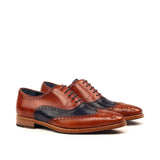 DapperFam Aeron in Cognac / Navy Men's Italian Leather Full Brogue in Cognac / Navy