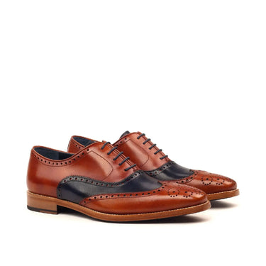 DapperFam Aeron in Cognac / Navy Men's Italian Leather Full Brogue in Cognac / Navy