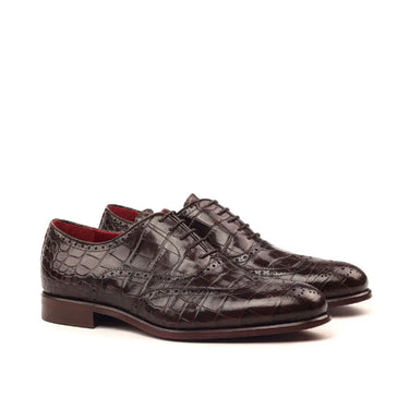 DapperFam Aeron in Dark Brown Men's Italian Croco Embossed Leather Full Brogue in Dark Brown