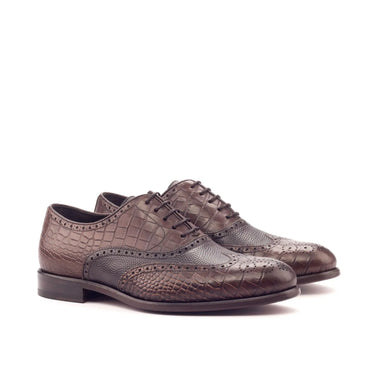 DapperFam Aeron in Dark Brown Men's Italian Embossed & Pebble Grain Leather Full Brogue in Dark Brown