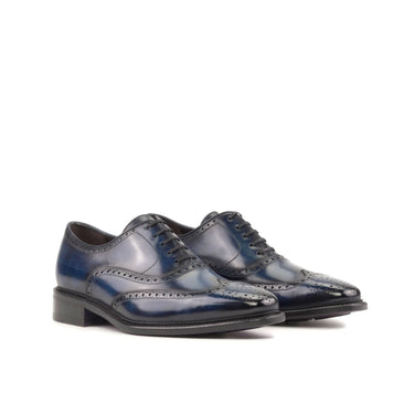 DapperFam Aeron in Denim Men's Hand-Painted Patina Full Brogue in Denim
