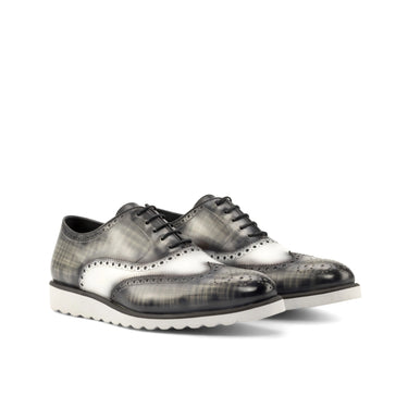 DapperFam Aeron in Grey / White Men's Hand-Painted Italian Leather Full Brogue in Grey / White #color_ Grey / White