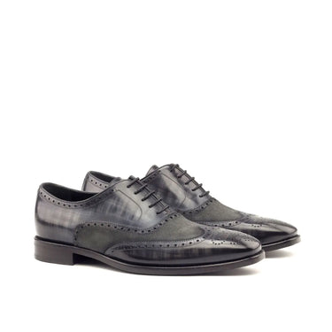 DapperFam Aeron in Grey Men's Lux Suede & Hand-Painted Patina Full Brogue in Grey