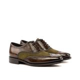 DapperFam Aeron in Khaki / Denim / Brown Men's Lux Suede & Hand-Painted Patina Full Brogue in Khaki / Denim / Brown