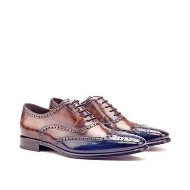 DapperFam Aeron in Med Brown / Brown / Denim Men's Italian Leather & Hand-Painted Patina Full Brogue in Med Brown / Brown / Denim