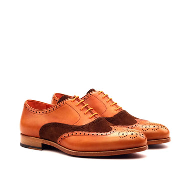 DapperFam Aeron in Med Brown / Cognac Men's Lux Suede & Italian Leather Full Brogue in Med Brown / Cognac