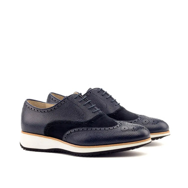 DapperFam Aeron in Navy Men's Lux Suede & Italian Pebble Grain Leather Full Brogue in Navy