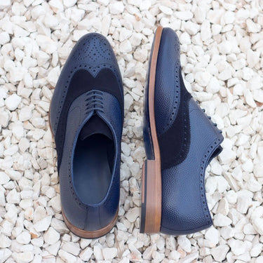 DapperFam Aeron in Navy Men's Lux Suede & Italian Pebble Grain Leather Full Brogue in Navy
