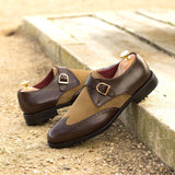 DapperFam Brenno Golf in Dark Brown / Camel Men's Italian Leather & Lux Suede Single Monk