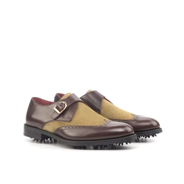 DapperFam Brenno Golf in Dark Brown / Camel Men's Italian Leather & Lux Suede Single Monk in Dark Brown / Camel