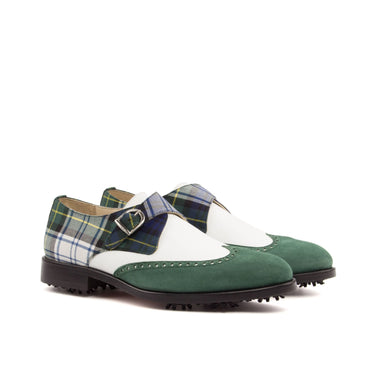 DapperFam Brenno Golf in Tartan / White / Forest Men's Sartorial & Italian Leather & Italian Suede Single Monk in Tartan / White / Forest