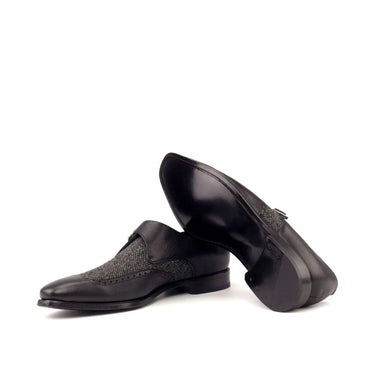 DapperFam Brenno in Black / Nailhead Men's Sartorial & Italian Full Grain Leather Single Monk