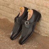 DapperFam Brenno in Black / Nailhead Men's Sartorial & Italian Full Grain Leather Single Monk — Style 2668