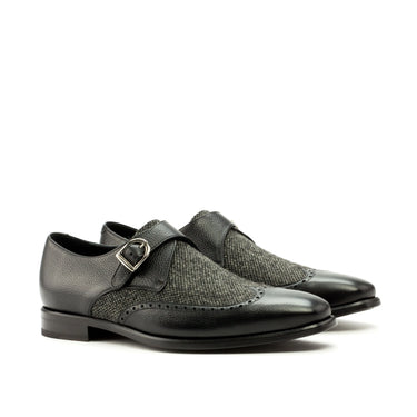 DapperFam Brenno in Black / Nailhead Men's Sartorial & Italian Full Grain Leather Single Monk in Black / Nailhead