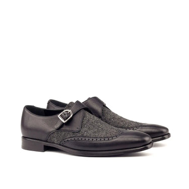 DapperFam Brenno in Black / Nailhead Men's Sartorial & Italian Full Grain Leather Single Monk in Black / Nailhead