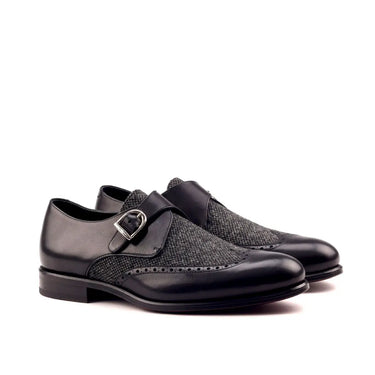 DapperFam Brenno in Black / Nailhead Men's Sartorial & Italian Leather Single Monk in Black / Nailhead