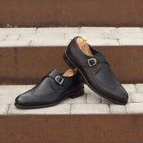 DapperFam Brenno in Black Men's Italian Full Grain Leather Single Monk — Style 2973
