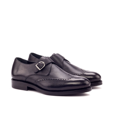 DapperFam Brenno in Black Men's Italian Full Grain Leather Single Monk in Black