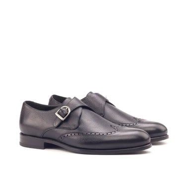 DapperFam Brenno in Black Men's Italian Full Grain Leather Single Monk in Black