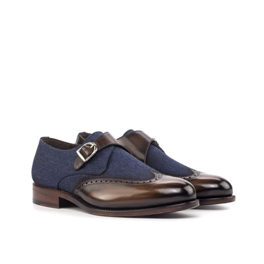 DapperFam Brenno in Brown / Jeans Men's Sartorial & Hand-Painted Patina Single Monk in Brown / Jeans