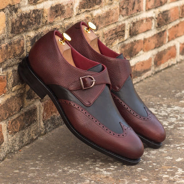 DapperFam Brenno in Burgundy / Black Men's Italian Full Grain Leather Single Monk