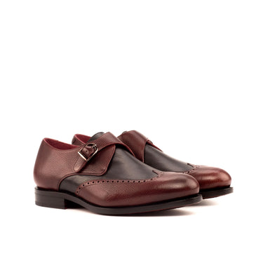 DapperFam Brenno in Burgundy / Black Men's Italian Full Grain Leather Single Monk in Burgundy / Black
