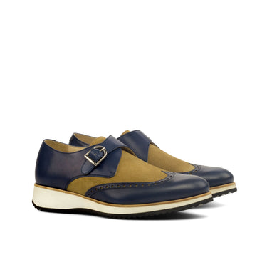 DapperFam Brenno in Camel / Navy Men's Lux Suede & Italian Leather Single Monk in Camel / Navy