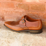 DapperFam Brenno in Cognac / Med Brown Men's Italian Leather Single Monk in Cognac / Med Brown