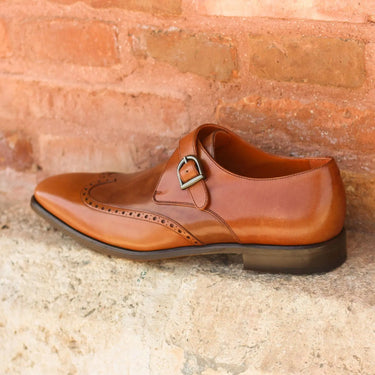 DapperFam Brenno in Cognac / Med Brown Men's Italian Leather Single Monk in Cognac / Med Brown