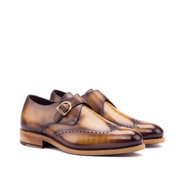DapperFam Brenno in Cognac Men's Hand-Painted Patina Single Monk in Cognac