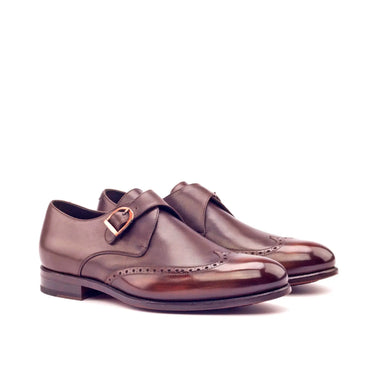 DapperFam Brenno in Dark Brown / Brown Men's Italian Leather & Hand-Painted Patina Single Monk in Dark Brown / Brown