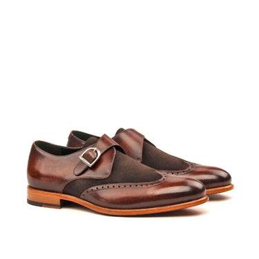 DapperFam Brenno in Dark Brown / Brown Men's Lux Suede & Hand-Painted Patina Single Monk in Dark Brown / Brown