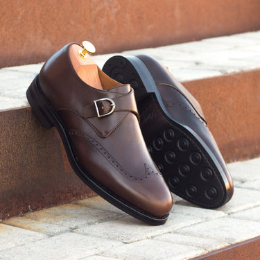 DapperFam Brenno in Dark Brown Men's Italian Leather Single Monk