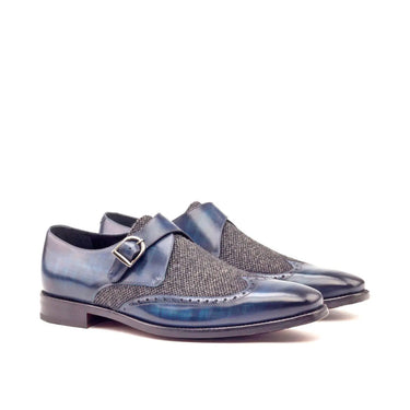 DapperFam Brenno in Denim / Nailhead Men's Sartorial & Hand-Painted Patina Single Monk in Denim / Nailhead