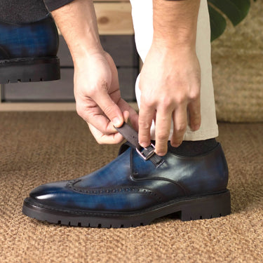DapperFam Brenno in Denim Men's Hand-Painted Patina Single Monk