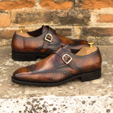 DapperFam Brenno in Fire Men's Hand-Painted Patina Single Monk — Style 4683