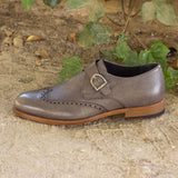 DapperFam Brenno in Grey Men's Italian Full Grain Leather Single Monk