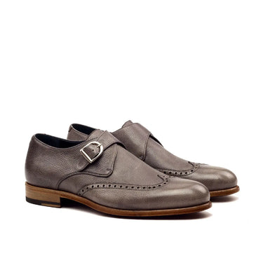 DapperFam Brenno in Grey Men's Italian Full Grain Leather Single Monk in Grey
