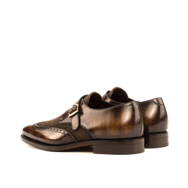 DapperFam Brenno in Herringbone / Brown Men's Sartorial & Hand-Painted Patina Single Monk