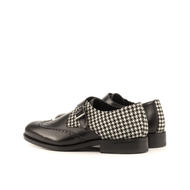 DapperFam Brenno in Houndstooth / Black Men's Sartorial & Italian Leather Single Monk