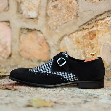 DapperFam Brenno in Houndstooth / Black Men's Sartorial & Lux Suede Single Monk in Houndstooth / Black